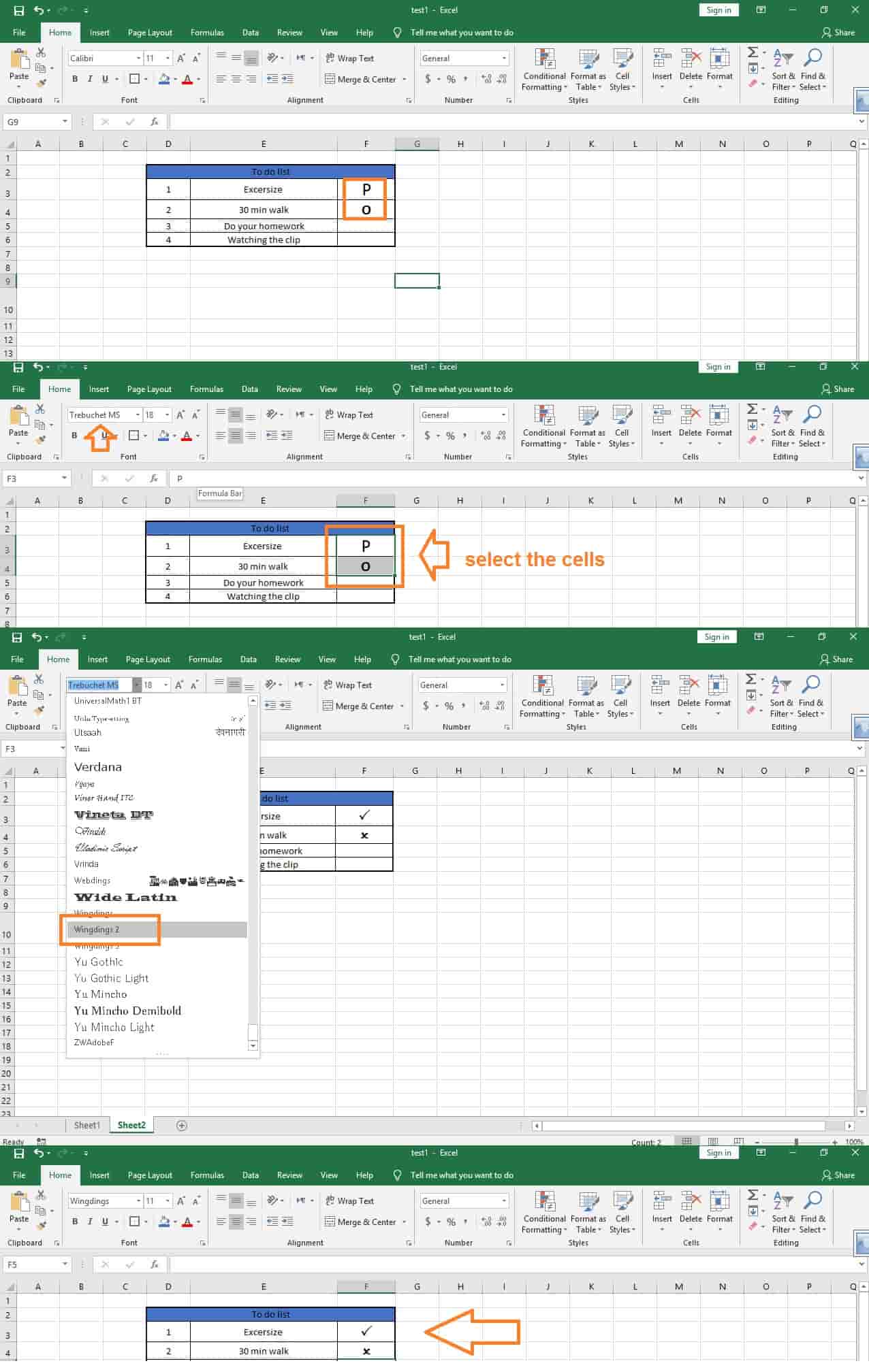 add formula for tick mark in excel for mac